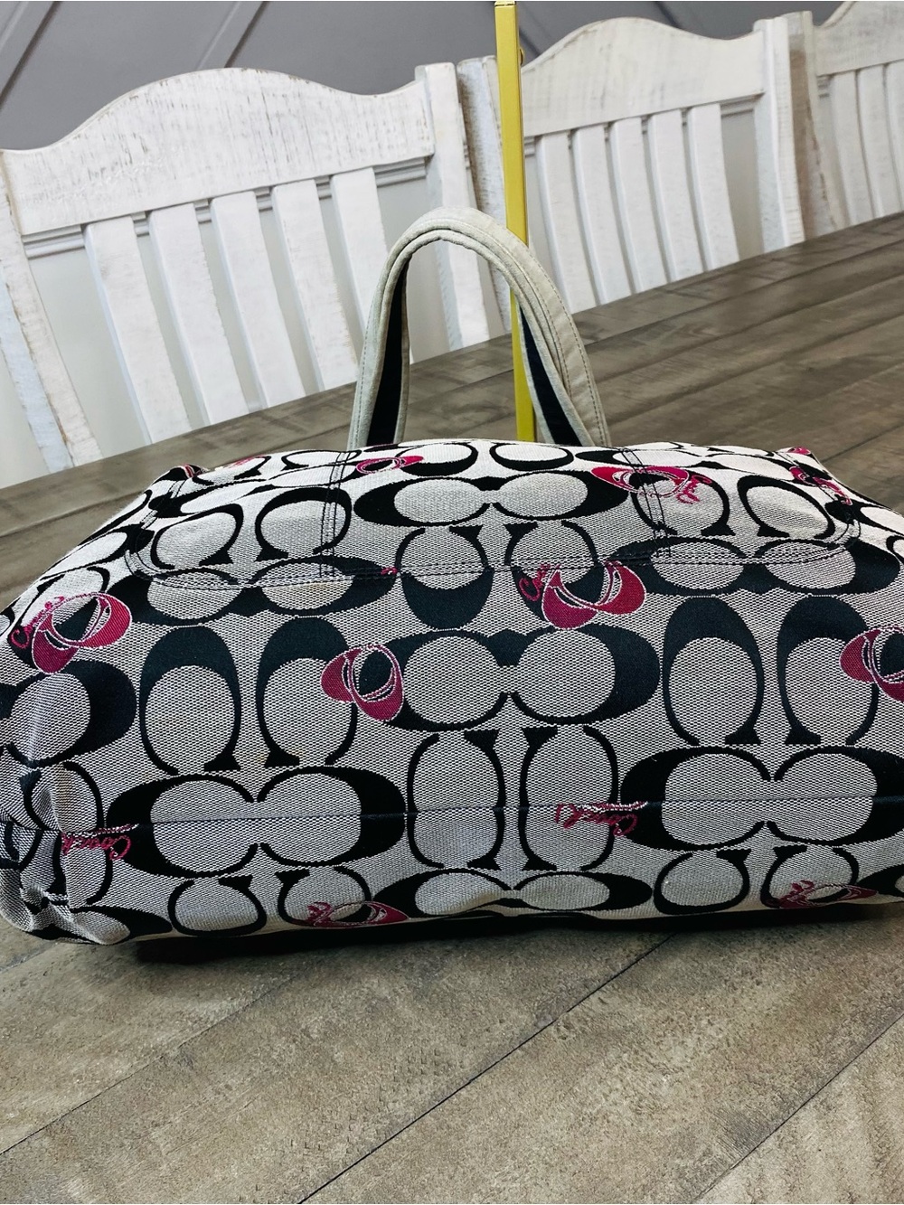 Coach Poppy (2011) Pop Signature Poppy Heart Glam Tote BAG Black Gray Wine 18711 - Picture 7 of 13